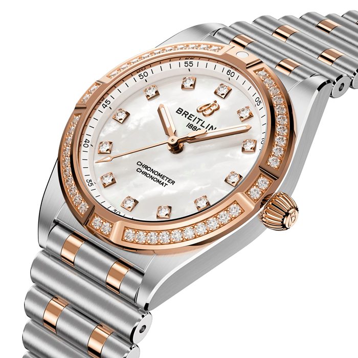 Breitling Chronomat rustfrit stål og 18k rødguld 28 mm dameur perlemor U72310531A1U1 - Billede 2
