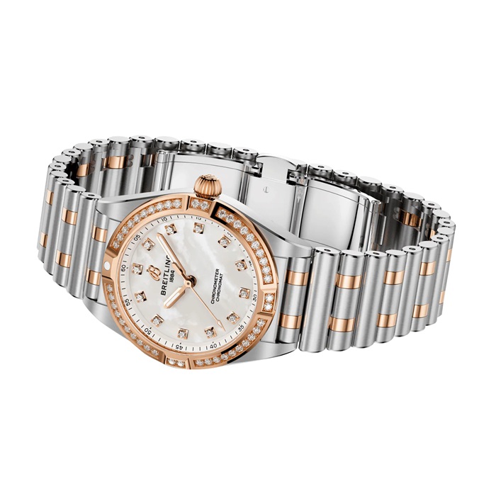 Breitling Chronomat rustfrit stål og 18k rødguld 28 mm dameur perlemor U72310531A1U1 - Billede 3