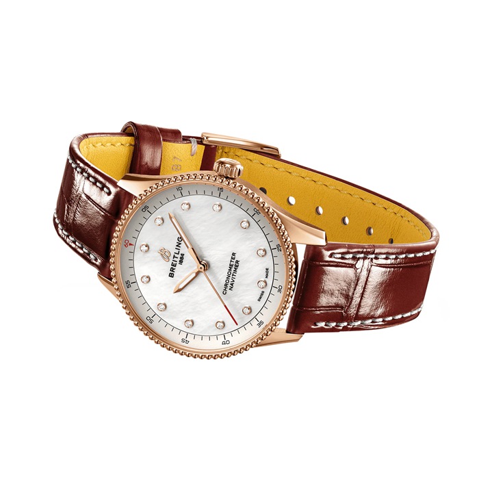 Breitling Navitimer 32mm Dameur Hvid Perlemor Alligator 18k Rødguld R77320E61A1P1 - Billede 4