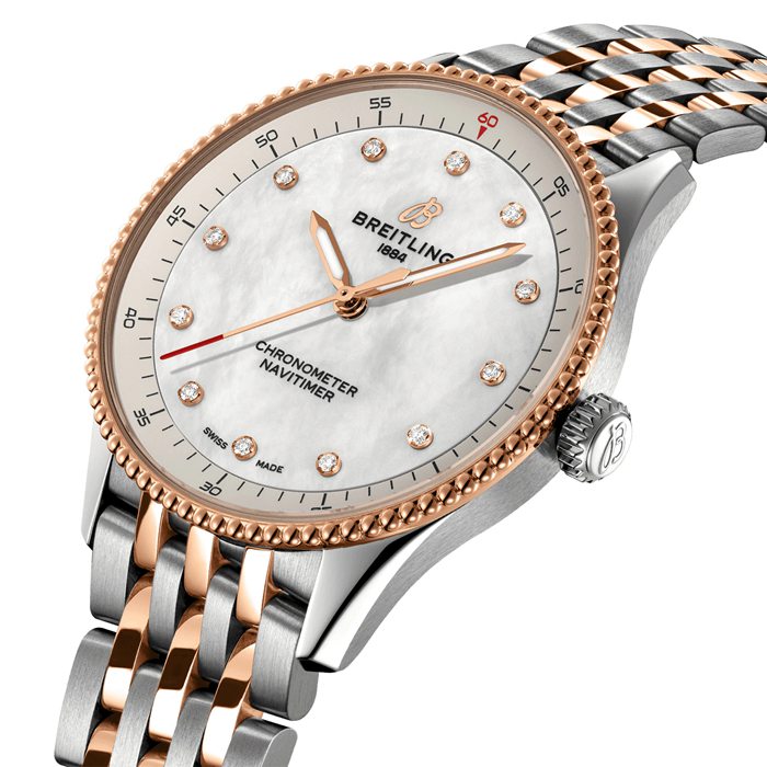 Breitling Navitimer 32mm dameur Hvid perlemor rustfrit stål og 18k rødguld U77320E61A1U1 - Billede 3