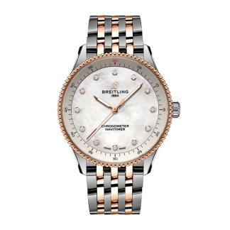 Breitling Navitimer 32mm dameur Hvid perlemor rustfrit stål og 18k rødguld U77320E61A1U1