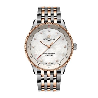 Breitling Navitimer 32mm dameur Hvid perlemor rustfrit stål og 18k rødguld U77320E61A1U1