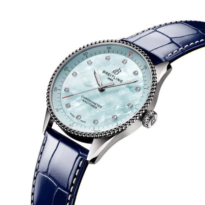 Breitling Navitimer 32mm dameur blå perlemor alligator A77320171C1P1 - Billede 3