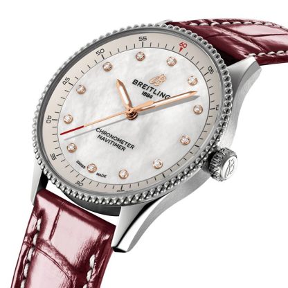 Breitling Navitimer 32mm dameur hvid perlemor alligator A77320E61A2P2 - Billede 3