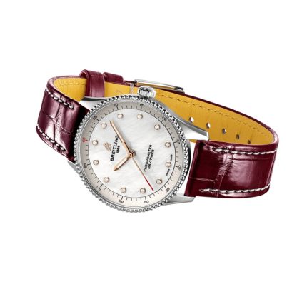 Breitling Navitimer 32mm dameur hvid perlemor alligator A77320E61A2P2 - Billede 4