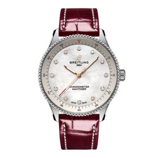 Breitling Navitimer 32mm dameur hvid perlemor alligator A77320E61A2P2