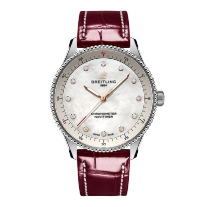 Breitling Navitimer 32mm dameur hvid perlemor alligator A77320E61A2P2