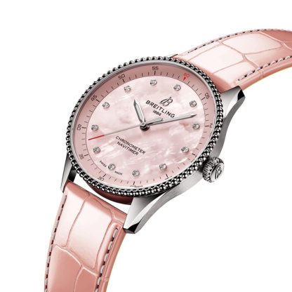 Breitling Navitimer 32mm dameur pink perlemor alligator A77320D91K1P1 - Billede 3