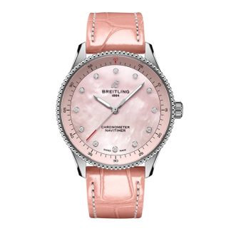 Breitling Navitimer 32mm dameur pink perlemor alligator A77320D91K1P1