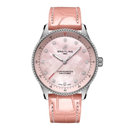 Breitling Navitimer 32mm dameur pink perlemor alligator A77320D91K1P1