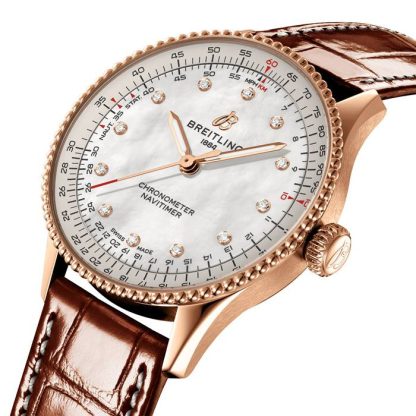 Breitling Navitimer 36mm Dameur Hvid Perlemor Alligator 18k Rødguld R17327211A1P1 - Billede 3