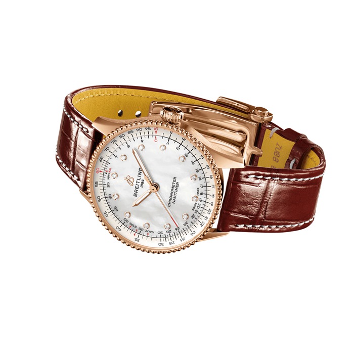 Breitling Navitimer 36mm Dameur Hvid Perlemor Alligator 18k Rødguld R17327211A1P1 - Billede 4