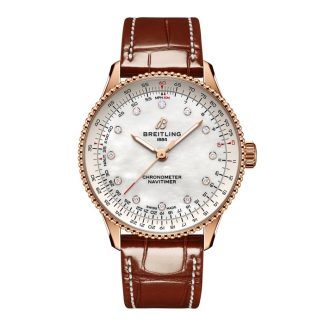 Breitling Navitimer 36mm Dameur Hvid Perlemor Alligator 18k Rødguld R17327211A1P1