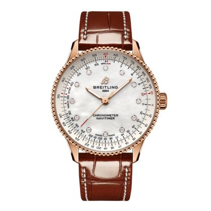 Breitling Navitimer 36mm Dameur Hvid Perlemor Alligator 18k Rødguld R17327211A1P1