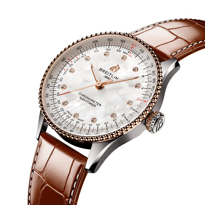 Breitling Navitimer 36mm Dameur Hvid Perlemor Alligator U17327211A1P1 - Billede 3