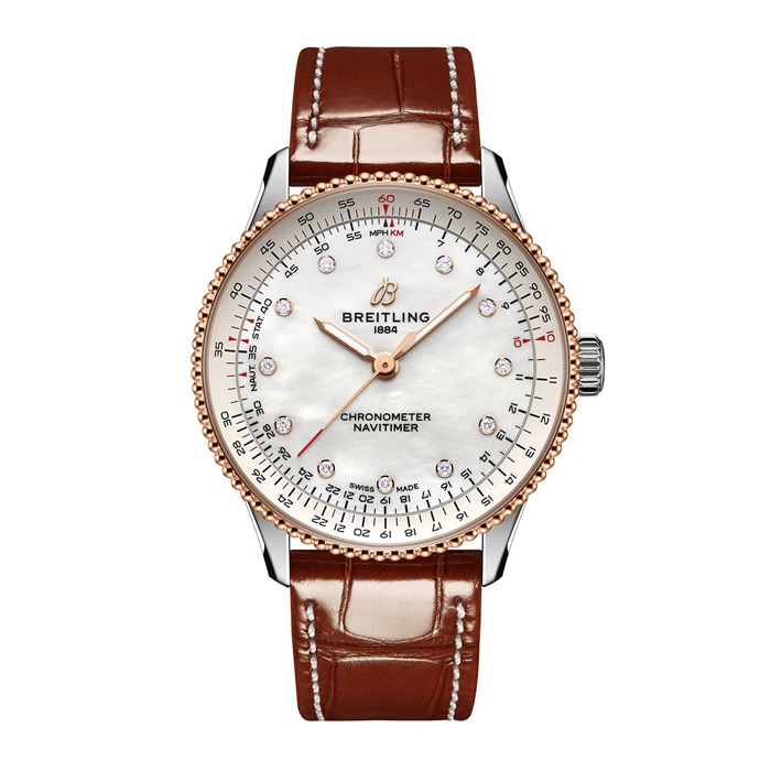 Breitling Navitimer 36mm Dameur Hvid Perlemor Alligator U17327211A1P1