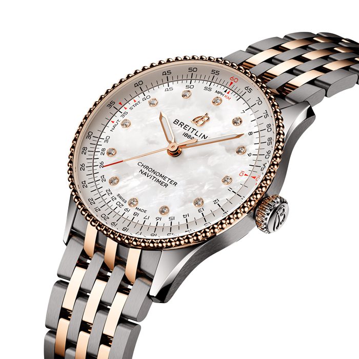 Breitling Navitimer 36mm Dameur Hvid Perlemor Rustfrit Stål og 18k Rødguld U17327211A1U1 - Billede 3