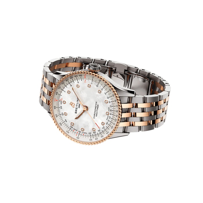 Breitling Navitimer 36mm Dameur Hvid Perlemor Rustfrit Stål og 18k Rødguld U17327211A1U1 - Billede 4