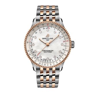 Breitling Navitimer 36mm Dameur Hvid Perlemor Rustfrit Stål og 18k Rødguld U17327211A1U1