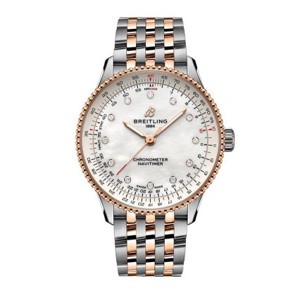 Breitling Navitimer 36mm Dameur Hvid Perlemor Rustfrit Stål og 18k Rødguld U17327211A1U1