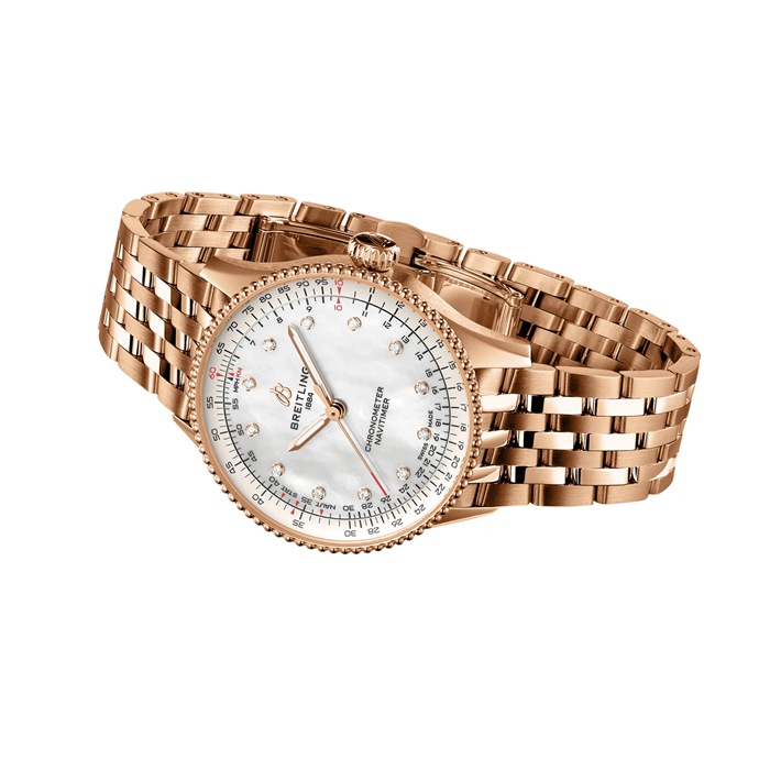 Breitling Navitimer 36mm dameur hvid perlemor 18k rødguld R17327211A1R1 - Billede 4