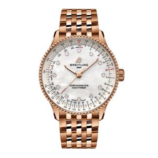 Breitling Navitimer 36mm dameur hvid perlemor 18k rødguld R17327211A1R1