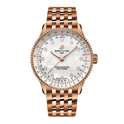 Breitling Navitimer 36mm dameur hvid perlemor 18k rødguld R17327211A1R1