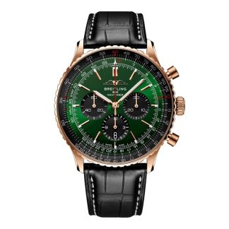 Breitling Navitimer Chronograph 18ct Rose Gold 46mm Herreur Grøn Alligator RB0137241L1P1