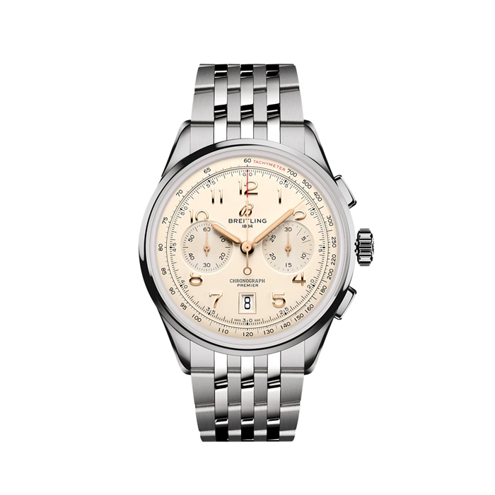 Breitling Premier B01 Chronograph 42mm herreur cremefarvet rustfrit stål AB0145211G1A1