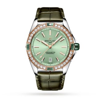 Breitling Super Chronomat Automatic 38 Green Stainless Steel & 18ct Rose Gold Leather Strap Watch U17356531L1P1