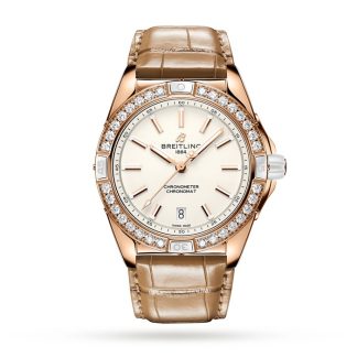 Breitling Super Chronomat Automatic 38 Origins White 18ct Rose Gold Brown Leather Strap Watch R17356531G1P1