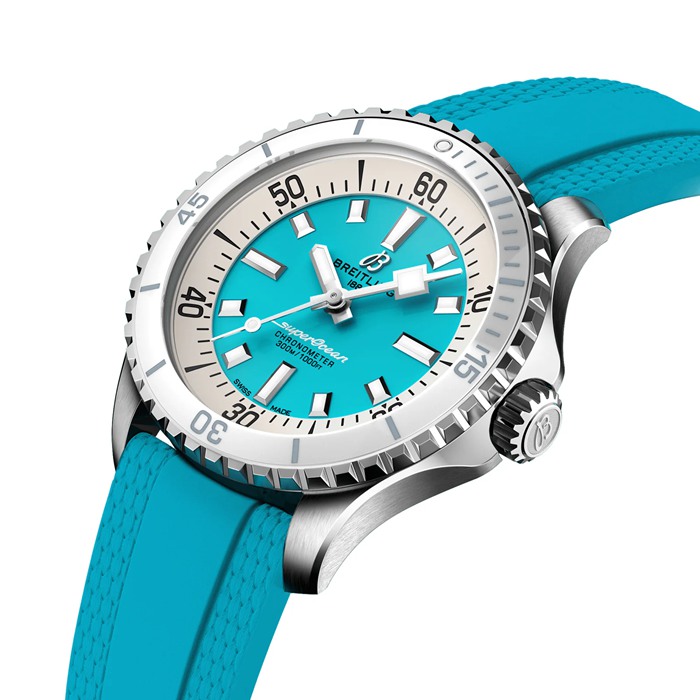 Breitling Superocean Automatic 36 rustfrit stål turkis gummiur A17377211C1S1 - Billede 3