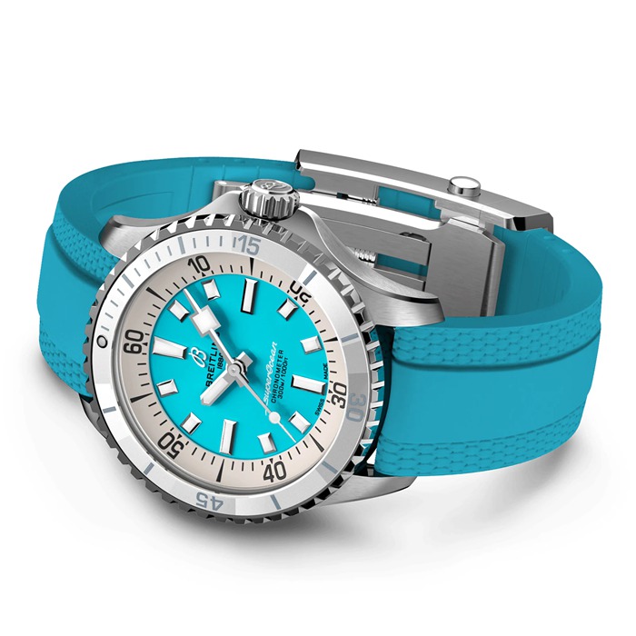 Breitling Superocean Automatic 36 rustfrit stål turkis gummiur A17377211C1S1 - Billede 4