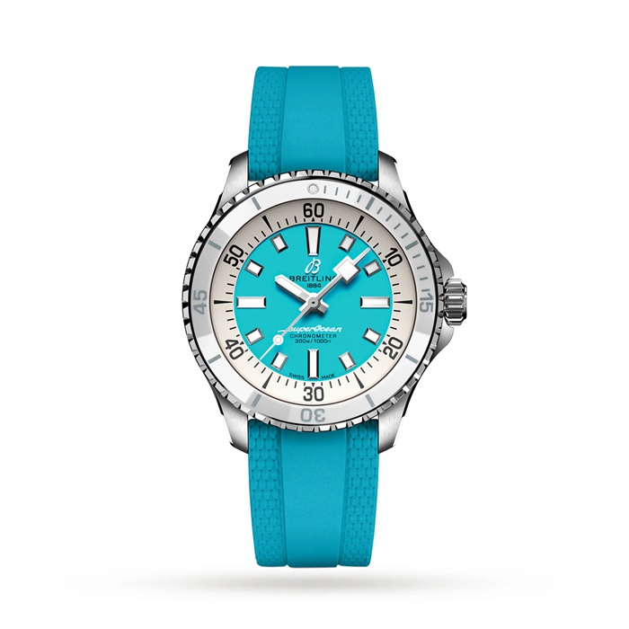 Breitling Superocean Automatic 36 rustfrit stål turkis gummiur A17377211C1S1
