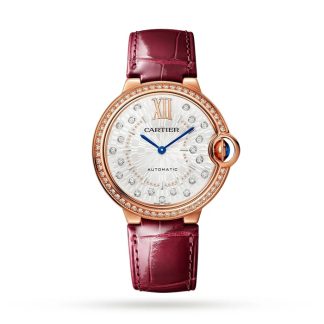 Cartier Ballon Bleu De Cartier Ur 36mm Automatisk Mekanisk Urværk Rosaguld Diamanter Læder WJBB0081