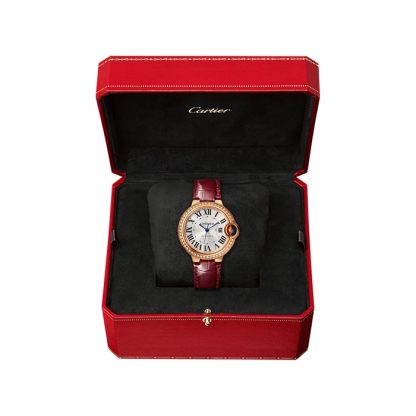 Cartier Ballon Bleu De Watch 33mm Rose Gold Diamonds Leather WJBB0033 - Billede 2