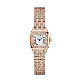 Cartier Panthere de Cartier ur mini model quartz movement Rose gold 750/1000 case set with 32 brilliant-cut diamonds totalling 0.15 carats Dimensions 25 mm x 20 mm WJPN0063