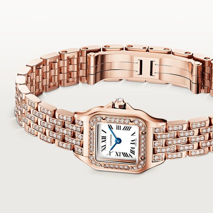 Cartier Panthere de Cartier ur mini model quartz movement Rose gold 750/1000 case set with 32 brilliant-cut diamonds totalling 0.15 carats Dimensions 25 mm x 20 mm WJPN0063 - Billede 5
