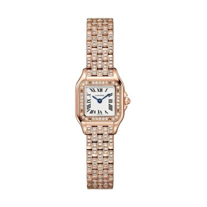 Cartier Panthere de Cartier ur mini model quartz movement Rose gold 750/1000 case set with 32 brilliant-cut diamonds totalling 0.15 carats Dimensions 25 mm x 20 mm WJPN0063