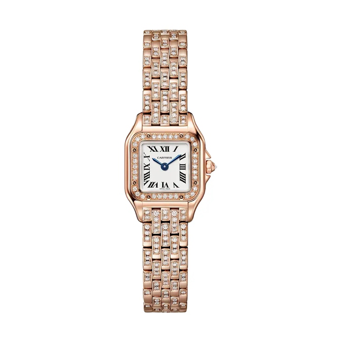 Cartier Panthere de Cartier ur mini model quartz movement Rose gold 750/1000 case set with 32 brilliant-cut diamonds totalling 0.15 carats Dimensions 25 mm x 20 mm WJPN0063