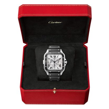 Cartier Santos De Cartier Chronograph Watch Extra-Large Model Automatic Movement Steel ADLC Interchangeable Rubber And Leather Bracelets WSSA0017 - Billede 3