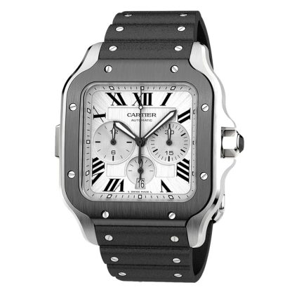 Cartier Santos De Cartier Chronograph Watch Extra-Large Model Automatic Movement Steel ADLC Interchangeable Rubber And Leather Bracelets WSSA0017 - Billede 4