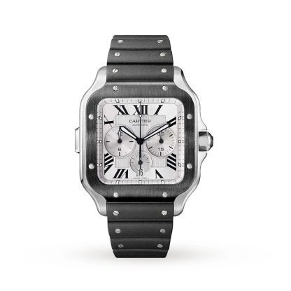 Cartier Santos De Cartier Chronograph Watch Extra-Large Model Automatic Movement Steel ADLC Interchangeable Rubber And Leather Bracelets WSSA0017