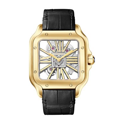Cartier Santos De Cartier Skeleton-ur Stor model Skeleton-mekanisk værk med manuel optræk 9612 MC gult guld WHSA0042 - Billede 2