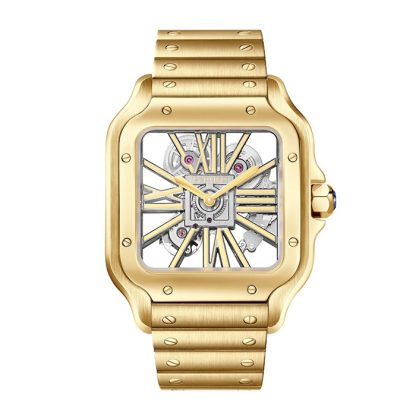 Cartier Santos De Cartier Skeleton-ur Stor model Skeleton-mekanisk værk med manuel optræk 9612 MC gult guld WHSA0042 - Billede 3