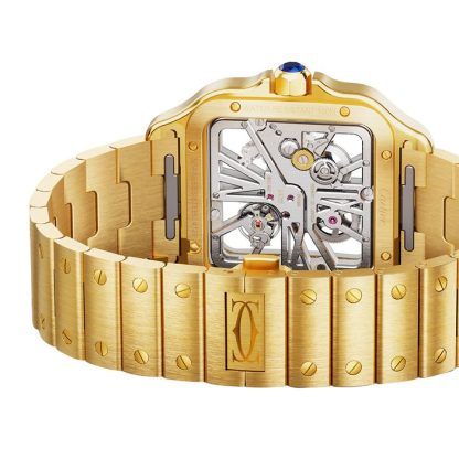 Cartier Santos De Cartier Skeleton-ur Stor model Skeleton-mekanisk værk med manuel optræk 9612 MC gult guld WHSA0042 - Billede 5