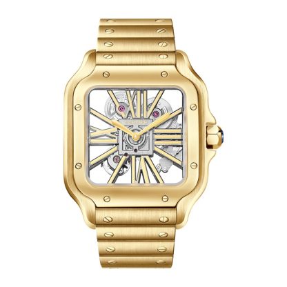 Cartier Santos De Cartier Skeleton-ur Stor model Skeleton-mekanisk værk med manuel optræk 9612 MC gult guld WHSA0042