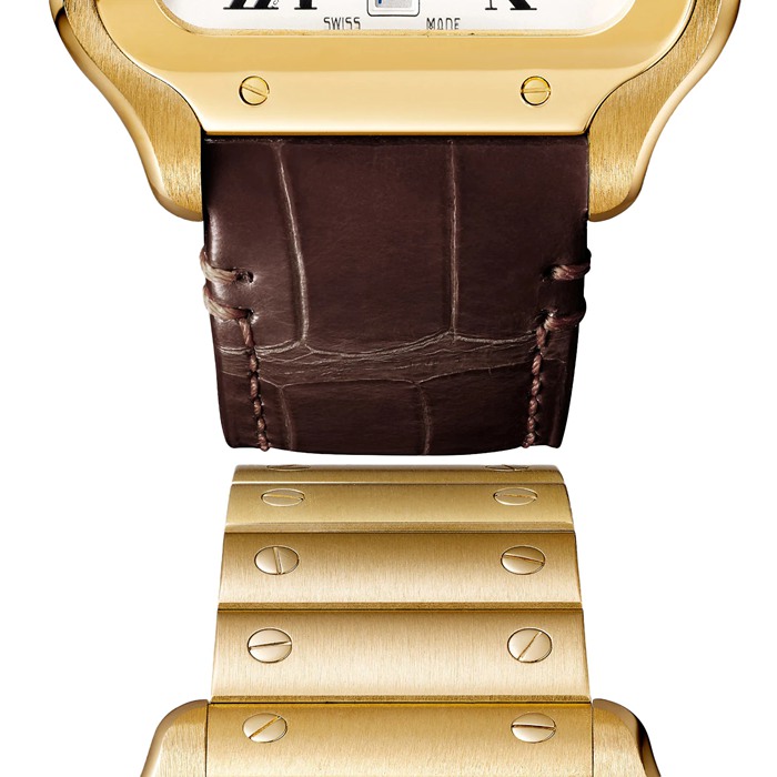 Cartier Santos De Cartier Ur Stor model Automatisk urværk Gult guld Udskiftelige metal- og læderarmbånd WGSA0029 - Billede 2