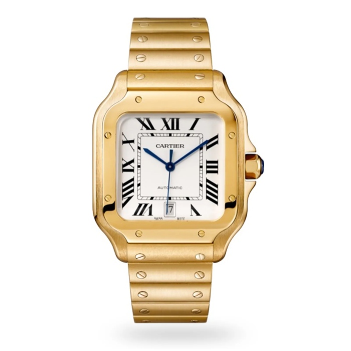 Cartier Santos De Cartier Ur Stor model Automatisk urværk Gult guld Udskiftelige metal- og læderarmbånd WGSA0029