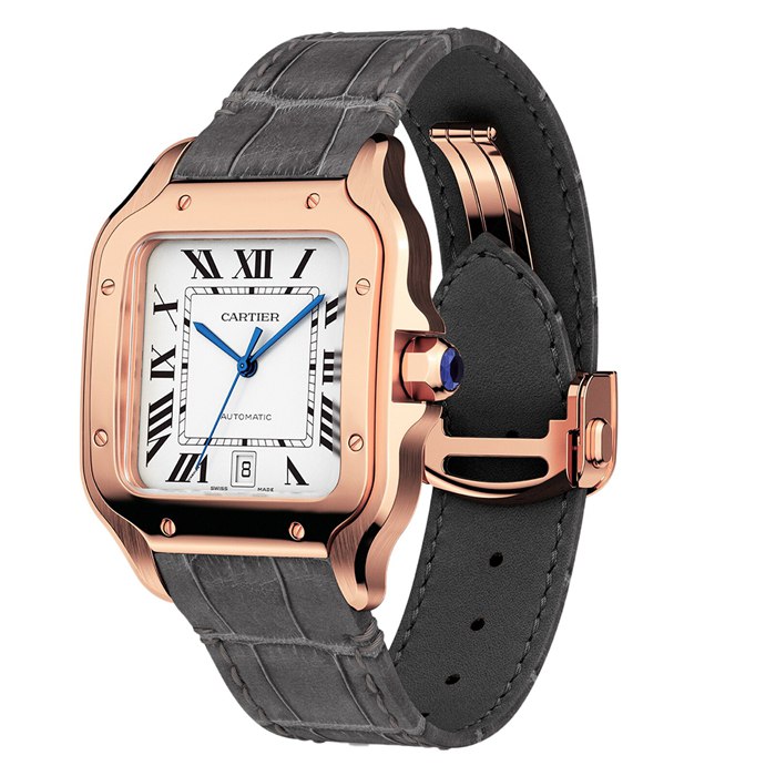 Cartier Santos De Cartier Ur Stor model Automatisk urværk Rosaguld 2 udskiftelige læderarmbånd WGSA0019 - Billede 3